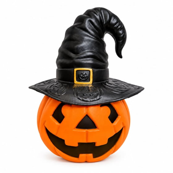 Abóbora Bruxinha com Chapéu Decoração de Halloween Escolha a Cor