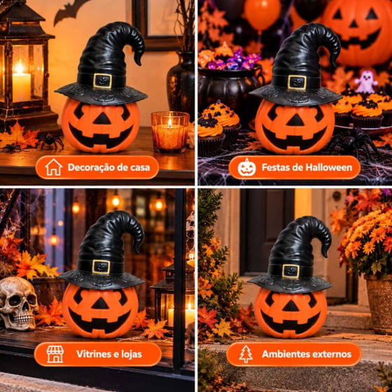 Abóbora Bruxinha com Chapéu Decoração de Halloween Escolha a Cor