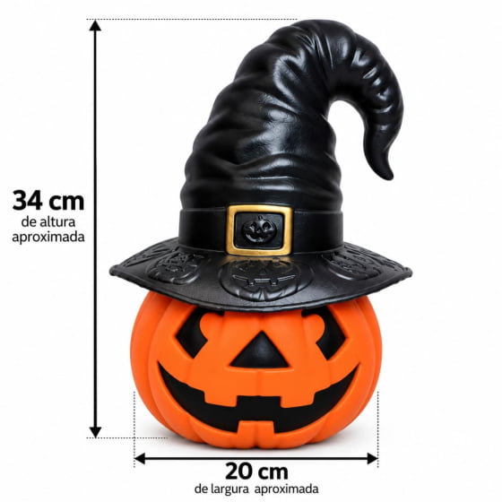 Abóbora Bruxinha com Chapéu Decoração de Halloween Escolha a Cor