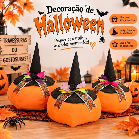 Abóbora de Tecido Pequena para Decoração de Halloween
