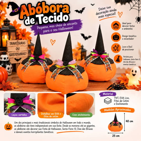Abóbora de Tecido Pequena para Decoração de Halloween