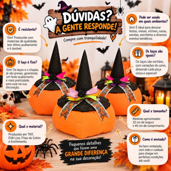 Abóbora de Tecido Pequena para Decoração de Halloween