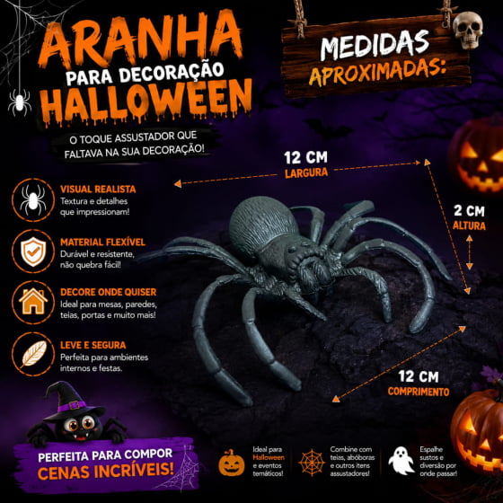 Aranha de Borracha Preta Realista para Halloween