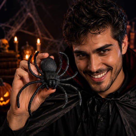Aranha de Borracha Preta Realista para Halloween