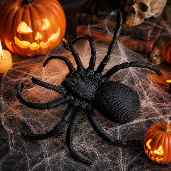 Aranha de Borracha Grande Preta Realista Decoração de Halloween Aranha de Borracha Grande Preta Realista Decoração de Halloween