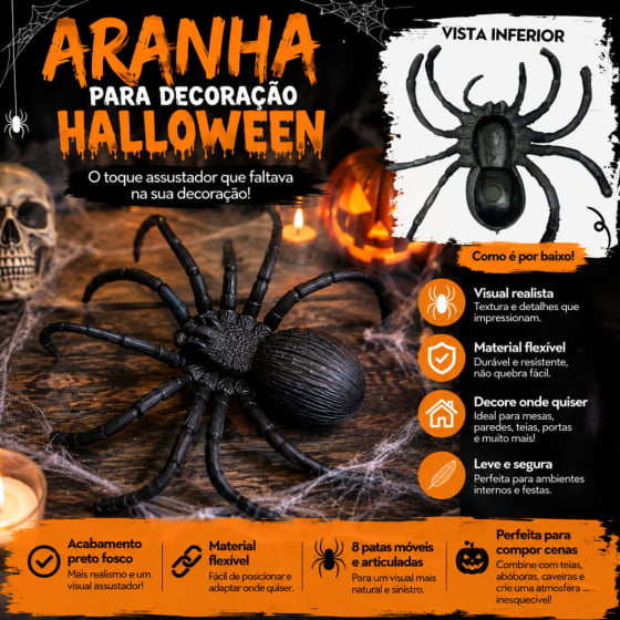 Aranha de Borracha Grande Preta Realista Decoração de Halloween Aranha de Borracha Grande Preta Realista Decoração de Halloween