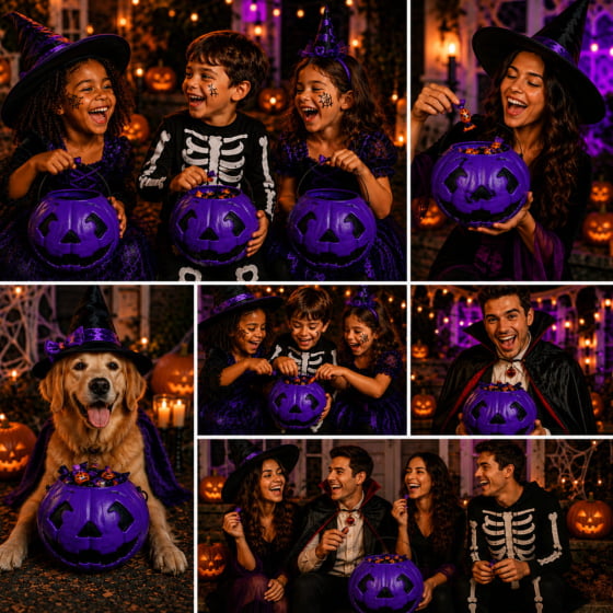 Kit 3 Baldes de Abóbora Roxa para Halloween