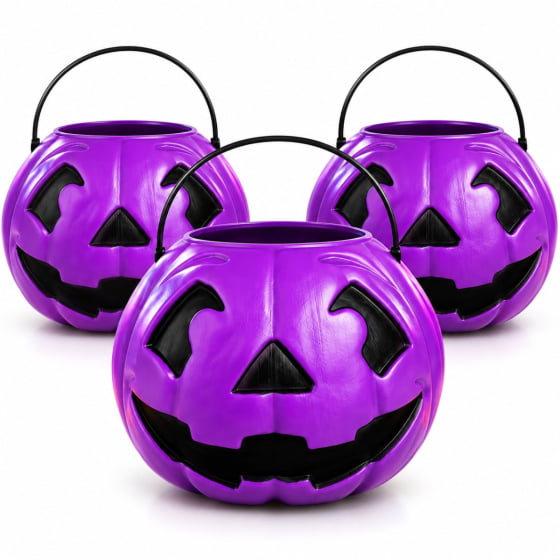 Kit 3 Baldes de Abóbora Roxa para Halloween