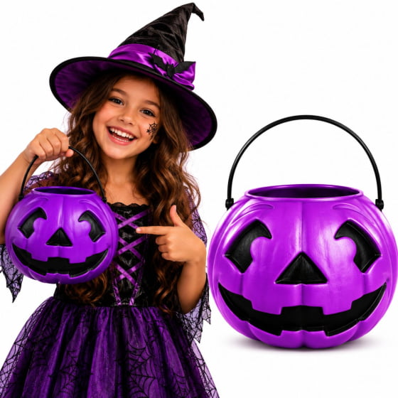 Kit 3 Baldes de Abóbora Roxa para Halloween