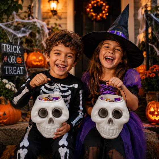 Balde Esqueleto Caveira Grande Decoração Halloween Kit com 2 Balde Esqueleto Caveira Grande Decoração Halloween Kit com 2