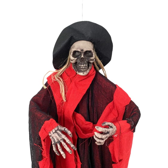 Bruxa Caveira com Chapéu Terror Halloween com Led e Som