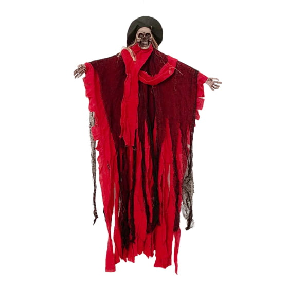 Bruxa Caveira com Chapéu Terror Halloween com Led e Som