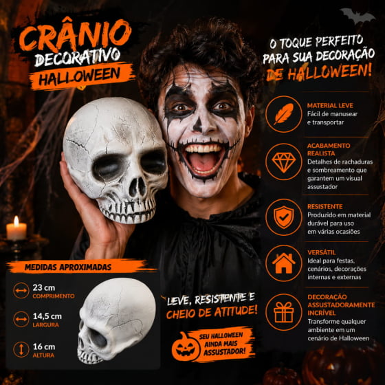 Cabeça Crânio Esqueleto Caveira Skull de Plástico Halloween Cabeça Crânio Esqueleto Caveira Skull de Plástico Halloween