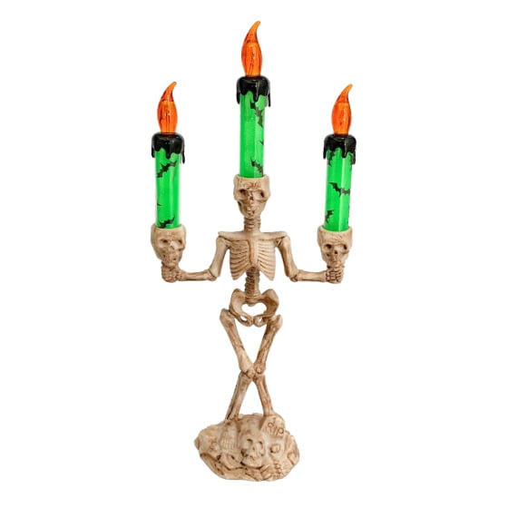 Castiçal Decorativo Esqueleto Morte Halloween com LED