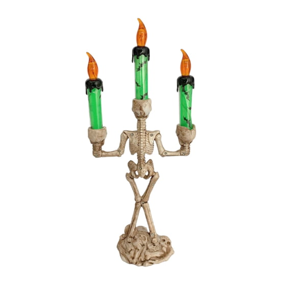 Castiçal Decorativo Esqueleto Morte Halloween com LED