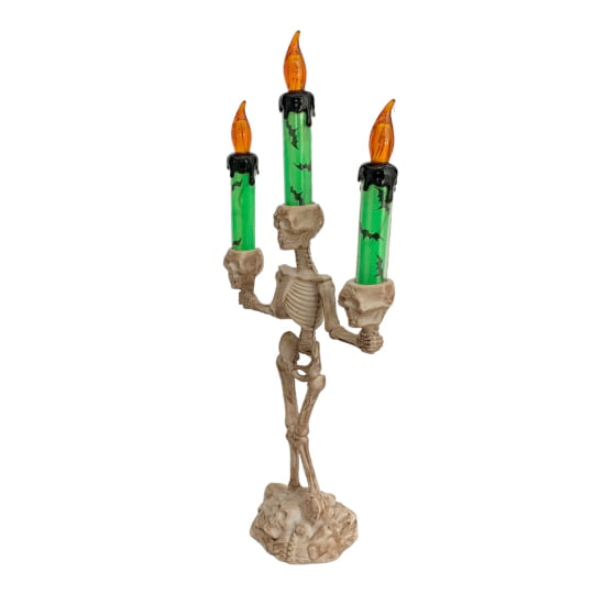 Castiçal Decorativo Esqueleto Morte Halloween com LED