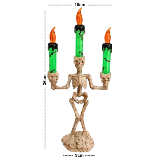 Castiçal Decorativo Esqueleto Morte Halloween com LED