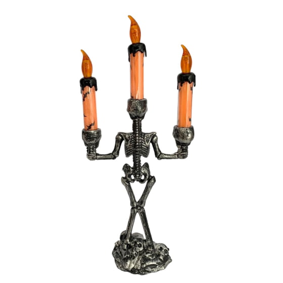 Castiçal Decorativo Esqueleto Morte Halloween com LED