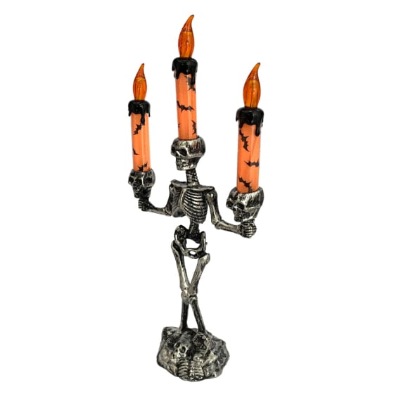 Castiçal Decorativo Esqueleto Morte Halloween com LED