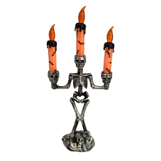 Castiçal Decorativo Esqueleto Morte Halloween com LED