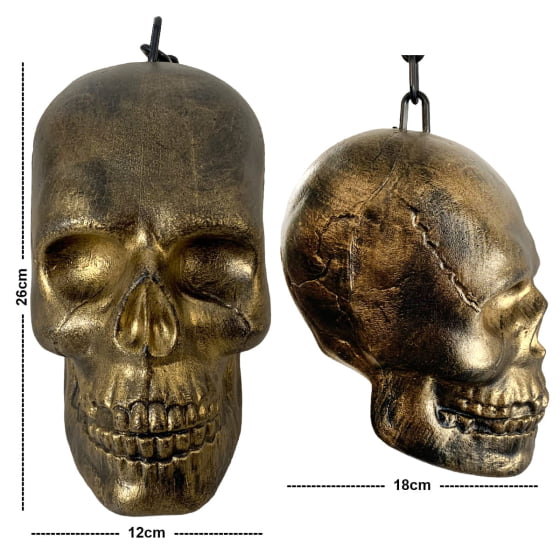 Caveira Cabeça Crânio Esqueleto na Corrente Dourado