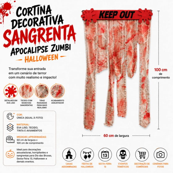 Cortina Decorativa Sangrenta Apocalipse Zumbi Halloween