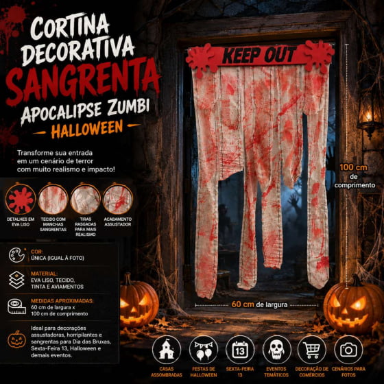 Cortina Decorativa Sangrenta Apocalipse Zumbi Halloween