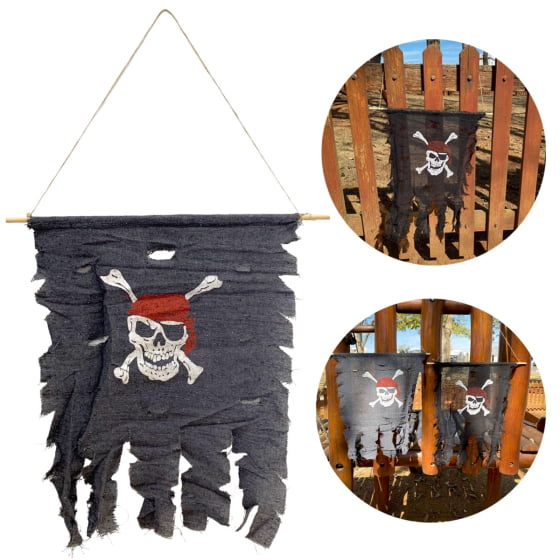 Enfeite Bandeira Decorativa Caveira Pirata Halloween