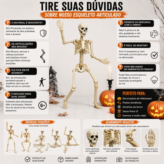 Esqueleto Articulado Grande 90 cm para Halloween