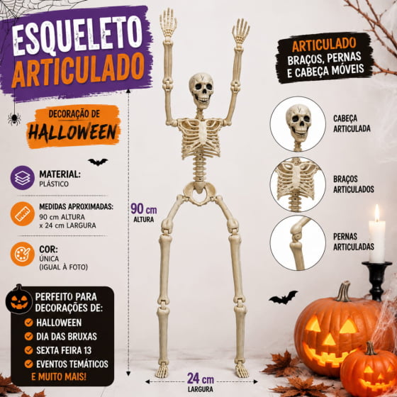 Enfeite Caveira Esqueleto Articulado Grande 90 cm