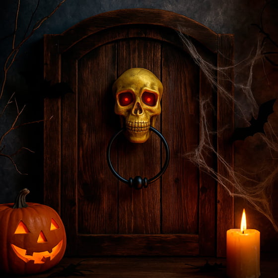 Enfeite de Porta Caveira Skull Door Knocker Pisca e Fala