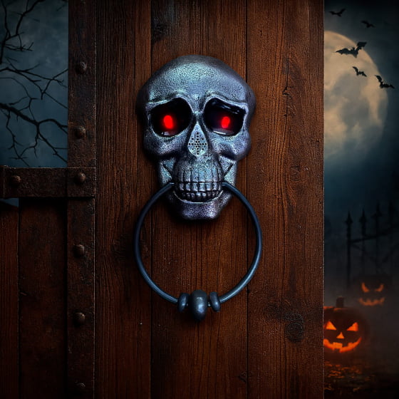 Enfeite de Porta Caveira Skull Door Knocker Pisca e Fala