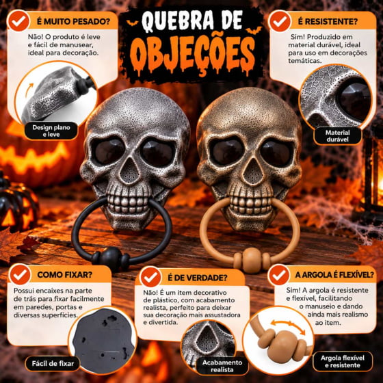 Enfeite de Porta Caveira Skull Door Knocker Escolha a Cor