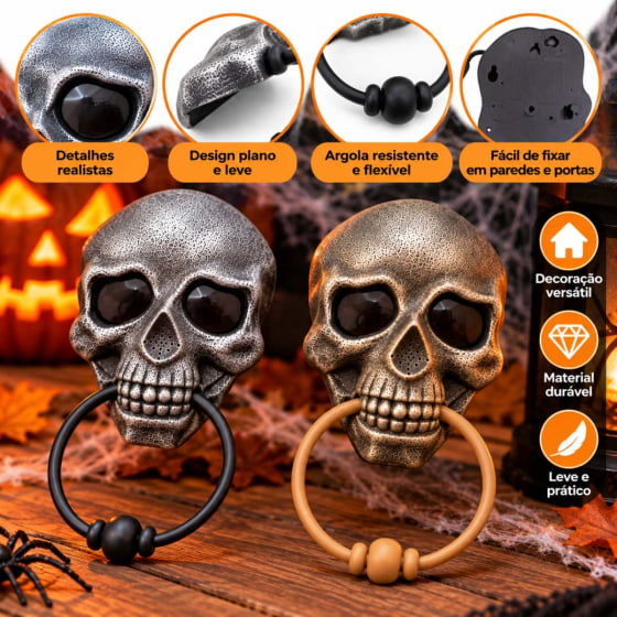 Enfeite de Porta Caveira Skull Door Knocker Escolha a Cor