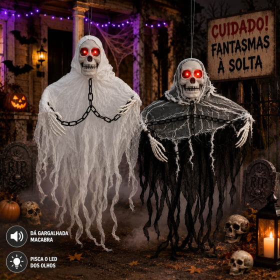 Enfeite Decorativo Assustador de Halloween Fantasma Caveira