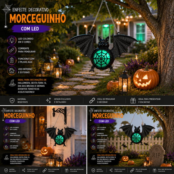 Morcego Decorativo com LED para Halloween