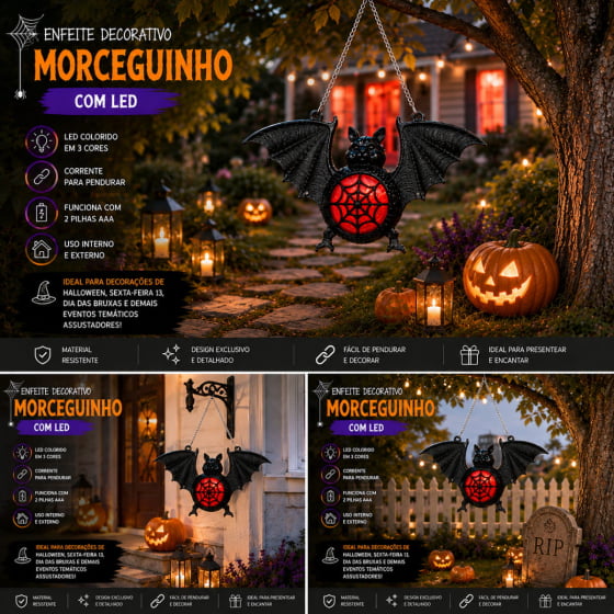 Morcego Decorativo com LED para Halloween