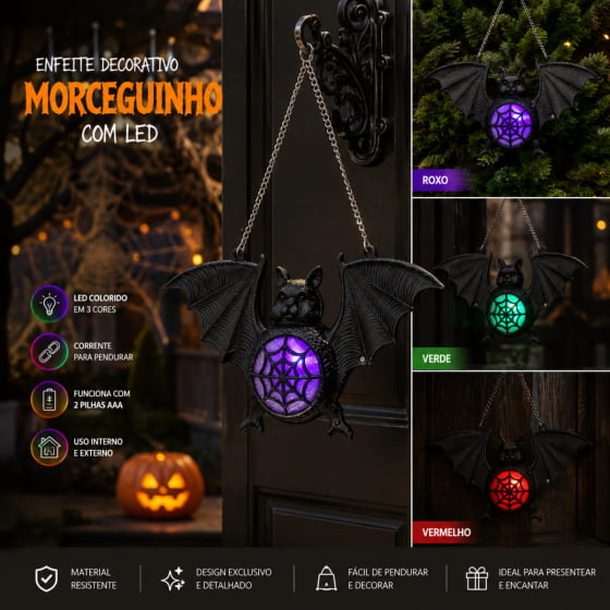 Morcego Decorativo com LED para Halloween