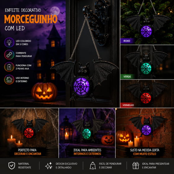 Morcego Decorativo com LED para Halloween