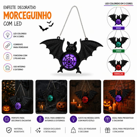 Enfeite Decorativo de Halloween Morceguinho com Led