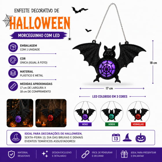 Enfeite Decorativo de Halloween Morceguinho com Led