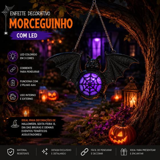 Morcego Decorativo com LED para Halloween