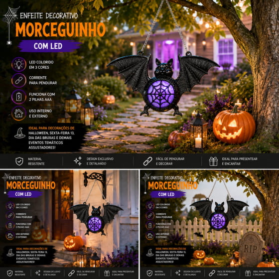 Morcego Decorativo com LED para Halloween