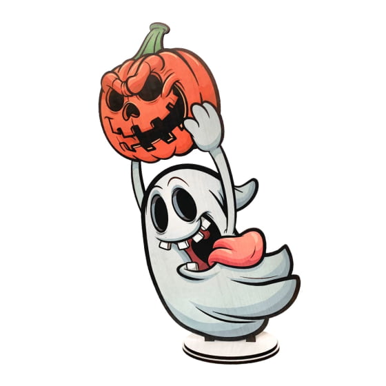 Enfeite Decorativo Fantasma e Abóbora Halloween em MDF