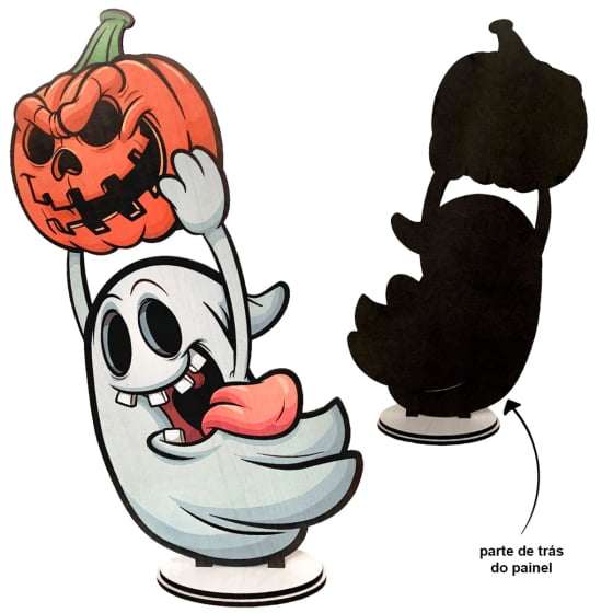 Enfeite Decorativo Fantasma e Abóbora Halloween em MDF