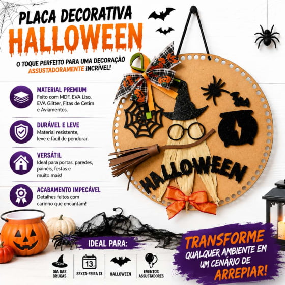 Enfeite Decorativo MDF Bruxinha Halloween