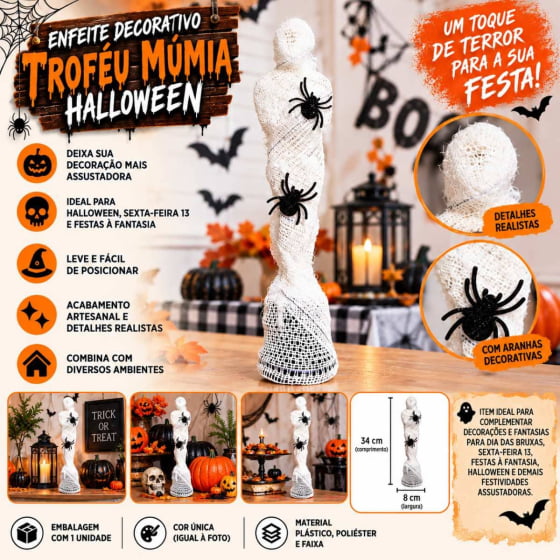Enfeite Decorativo Troféu Múmia Halloween Enfeite Decorativo Troféu Múmia Halloween
