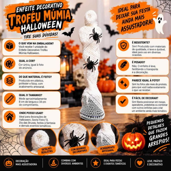 Enfeite Decorativo Troféu Múmia Halloween 34 cm