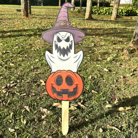 Estaca Fantasma Chapéu de Bruxa Decoração Halloween em MDF