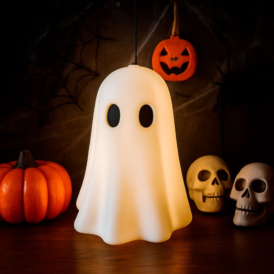 Fantasma Boo Plástico Branco com Soquete Decoração de Halloween